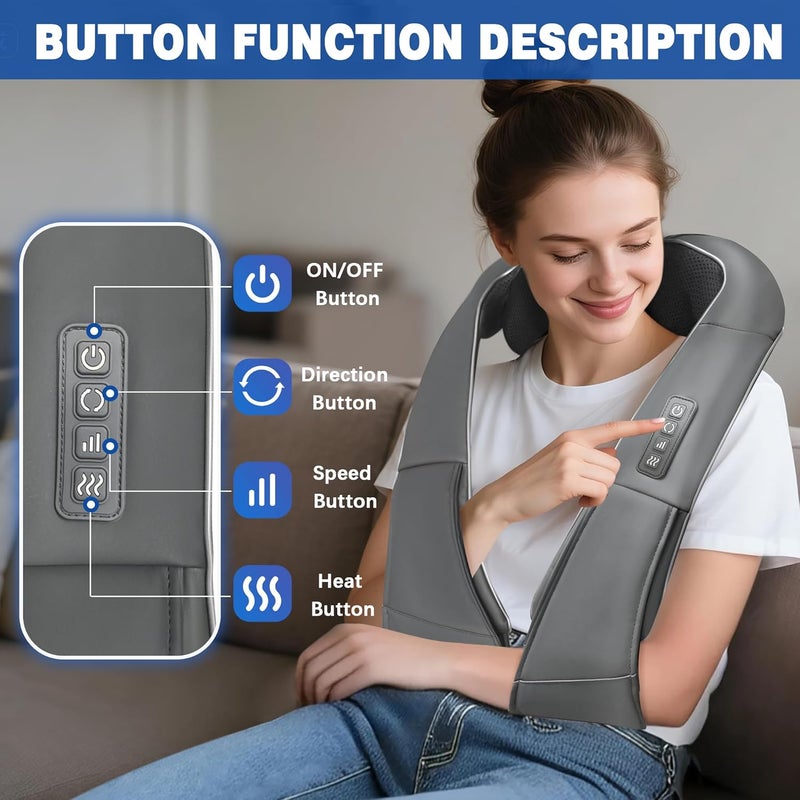 Joyset Shiatsu Neck and Back Massager with Heat,Electric Shoulder Massager for Pain Relief Deep Tissue,3D Kneading Massage with Cloth Cover Easy to Clean Best Gift for Men Women Parents (Gray) - Image 2